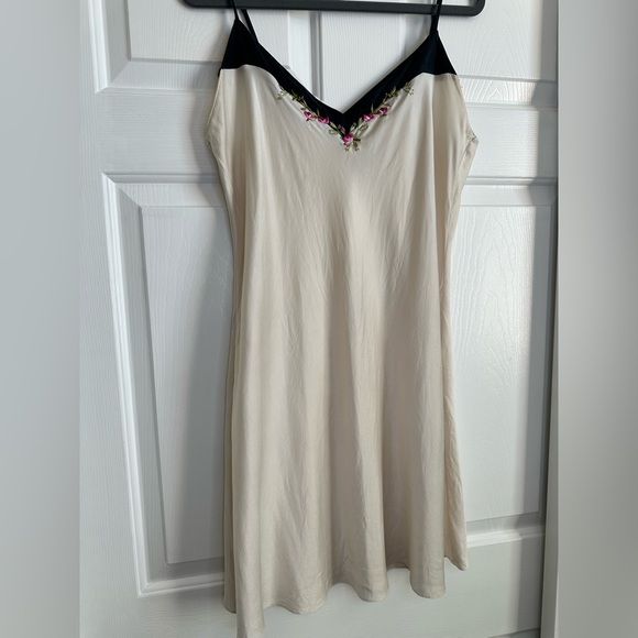 Claire's Other - Claire's Cream Slip Dress with Black Trim and Pink Floral Detail